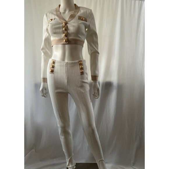 Women's Suit Matching Set 2 Pieces Jacket + Pants Back Zip White Size M - Picture 1 of 8